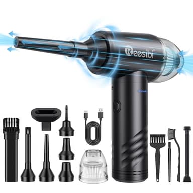 Reesibi 3 en 1 Portable Aspirateur et Souffleur Air Comprimé, 3 Vitesses 110000 RPM Dépoussiérants Puissants électrique, 10Kpa Mini aspirateur pour PC Nettoyage, Clavier,Voiture, Canapé, Maison