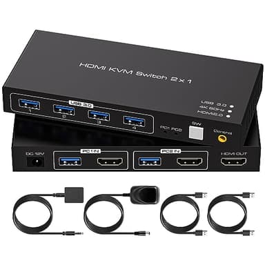 VPFET HDMI KVM Switch 2 PC 1 Monitor 4K60Hz USB 3.0 KVM HDMI pour 2 Computer Partageant 1 Moniteur et 4 USB 3.0 Supporte Contrôle Externe en Ligne et 2 Câbles USB3.0 inclus