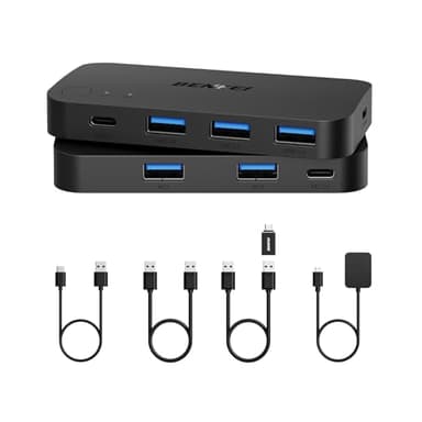 Commutateur KVM USB 3.0, Commutateur USB 2 Ordinateurs partageant 3*USB 3.0 et 1*USB C avec télécommande pour PC Souris Clavier Imprimante Scanner, Compatible avec Windows, Mac, Linux