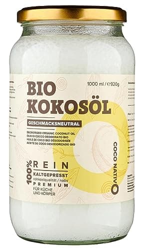 Huile de coco biologique CocoNativo Inodore 1L - Huile de Coco Desodorisee - 100% vierge-Brute sans odeur pressée à froid-Parfaite pour la cuisson-Pour le soin de la peau et des cheveux