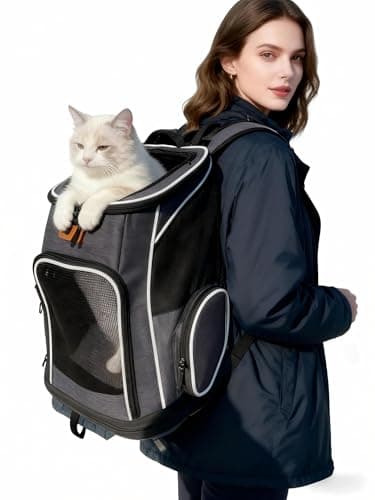 Morpilot Sac à Dos, Sac Transport Chat Chien Respirant et Pliable pour Petits Chats et Chiens Chiot, Sac à Dos de Transport Chat avec Sangle de Sécurité Intérieure (33 * 28 * 42cm) + Bol
