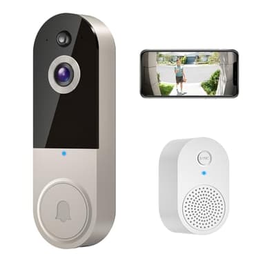 HubFlashy Caméra de sonnette 1080p sans fil, caméra vidéo intelligente avec sonnerie, détection humaine IA, audio bidirectionnel, vision en direct FHD, vision nocturne, Wi-Fi 2,4 G, stockage dans le