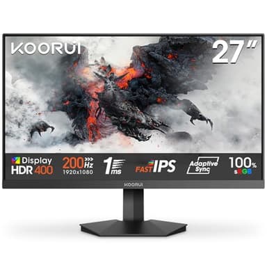 KOORUI G2711P Ecran PC Gamer 27 Pouces, 200Hz, Fast IPS FHD Ecran Gaming, 1ms, HDR400, Adaptive Sync, Compatible VESA 75 * 75mm, HDMI 2.0/DP1.4, Faible Lumière Bleue