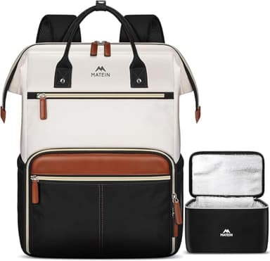 MATEIN Sac à Dos Repas Isotherme Déjeuner Femme, Set de 2 Ordinateur Portable 15,6 Pouces, Sac à Dos College et Travail avec Sac Repas Isotherme Amovible, pour École Voyage et Travail, Kaki Beige