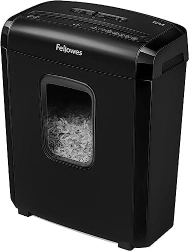 Fellowes Destructeur De Documents Powershred 6M, Destructeur De Documents Papier Coupe Mini-Cut, Sécurité DIN P-4, 6 Feuilles, Agrafes, Trombones, Cartes De Crédit, Corbeille 13L, Verrou De Sécurité
