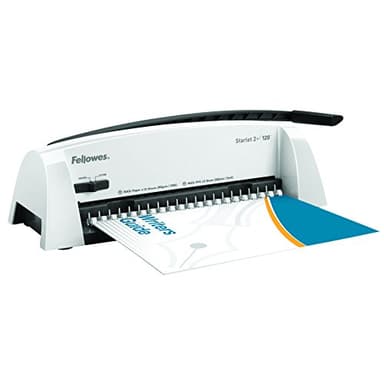 Fellowes Machine à relier pour la maison, Starlet 2+ - Reliure 21 trous, 120 feuilles, perforation manuelle et usage personnel - Blanc/Gris