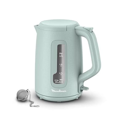 Moulinex Bouilloire électrique, 1.7 L, Ebullition rapide, Arrêt automatique, Indicateur 1 tasse, Filtre anticalcaire, Boule à thé incluse, Morning, Eucalyptus, BY2M1310