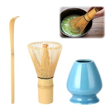 Wenrescry Kit Accessoire pour Cérémonie du Thé Matcha - Fouet en Bambou, Cuillère Traditionnelle, Cuillère à Thé - Parfait pour Préparer une Tasse de Thé Matcha