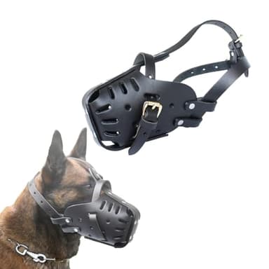 Muselière pour chiens de berger allemand malinois, protège-dents en cuir pour mâcher, mâcher, toiletter, pour chiens de moyenne et grande taille, noir - 35 x 50 cm