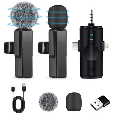Micro Cravate sans fil pour iPhone/Android/PC/Caméra/Laptop, Microphone à Revers 4 en 1, Mini Microphone sans Fil Plug-Play Téléphone Portable pour TikTok, Video Streaming, Vlog,Facebook, Youtube