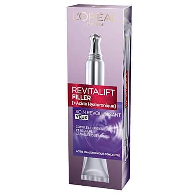 L'Oréal Paris - Soin Contour des Yeux Revolumisant - Embout Double Applicateur Révolutionnaire - Résultats Anti-Âge Visibles - Concentré en Acide Hyaluronique Pur - Revitalift Filler - 15 ml