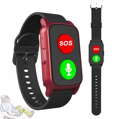 WhFKLca Montre Connectée Anti-Chute pour Seniors, Bracelet GPS, Fonction Sos, Appels Vocaux HD, Mesure De La Fréquence Cardiaque Et De La Température, étanche, Batterie Longue Durée Red