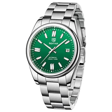 Benyar 5185 Montre Automatique pour Hommes Bracelet en Acier Inoxydable étanche Lumineuse Sport décontracté Montre analogique à remontage Automatique Date, Vert, Classique