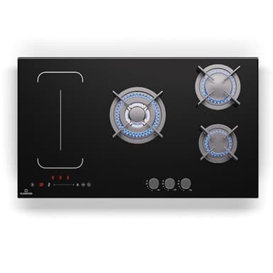 Klarstein MultiChef 5 Plaque Induction Et Gaz - Table De Cuisson À, 5 Zones, Flexzone, Stop&Go, Minuterie, Supports En Fonte, Noir, 87.5Cm