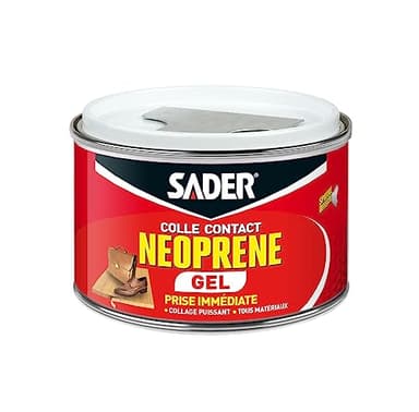 Sader Colle Contact Néoprène Gel – Colle Extra Forte Tous Matériaux – Prise Immédiate – Idéale pour Supports Poreux ou Verticaux – Spatule Incluse – Boîte de 250 ml