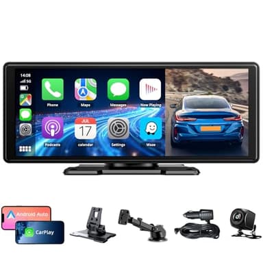 CGSGDK 10.26 Ecran Carplay Voiture avec Carplay sans Fil Android Auto, Caméra de Recul 1080P, Autoradio Portable Mirrorlink/Bluetooth/GPS/Siri/Google/AUX/FM, Adapté à Plusieurs Véhicules