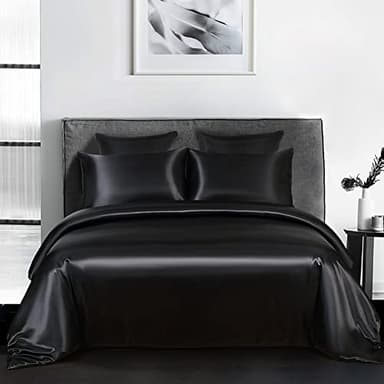Michorinee Housse de Couette Satin 220x240 Noir avec 2 Taies d'oreiller 65x65 cm Parure de Lit Adulte 2 Personnes Linge de Lit Satin de Soie Brillante avec Fermeture Éclair