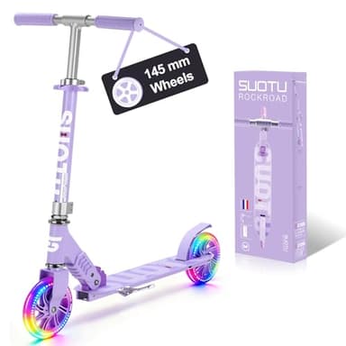 SUOTU Trottinette pour Enfants avec Roue Lumineuse de 145 mm, Charge Max: 100 kg, Pliable, Hauteur Réglable, Scooter pour Garçons et Filles de 3 à 12 Ans, Aluminium (Violet)