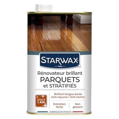 STARWAX - Rénovateur Brillant Protecteur pour Parquets Vitrifiés et Sols Stratifiés - Fait Briller, Protège et Estompe les Rayures - Anti-Tache et Anti Usure - Fabriqué en France - 1L - jusqu'à 30m²