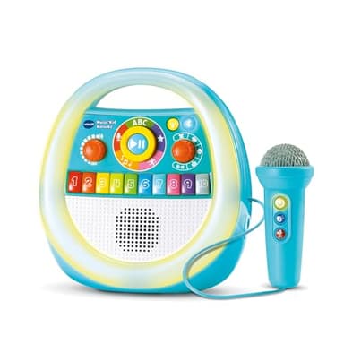 VTech - Music'Kid Karaoké Bleu - Enceinte Bluetooth Lumineuse Enfant - Baladeur Musical avec Micro Karaoké, Comptines et Chansons, Enregistreur Vocal - Cadeau Enfant Dès 2 Ans - Contenu en Français