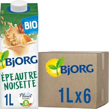 BJORG - Boisson Epeautre Noisette Sans Sucre Ajouté - Lait Végétal Bio - Pauvre en Acides Gras Saturés - 1 L x 6