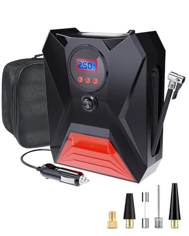 Gemokrt Gonfleur Pneus Voiture 12V, 150PSI Compresseur À Air Portatif Inflation avec Inflation Rapide, Fonction Mémoire, Lumière LED, Multifonctionnel Compresseur Voiture pour Gonflables, Vélo