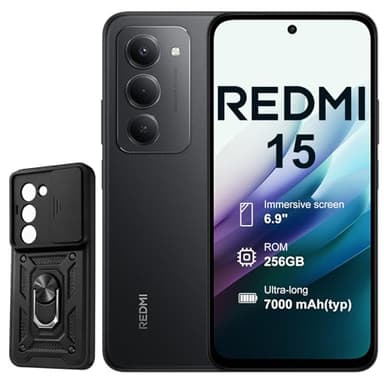 XIAOMI Redmi 15 Smartphone (Nior), 8GB/256GB SIM 4G, 6.9" Confortable pour Les Yeux,Pouces Batterie 7000 mAh, Charge Rapide 33 W et Charge inversée 18 W, Coque Inclus
