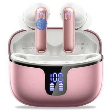 Ecouteurs Bluetooth sans Fil, Écouteurs Bluetooth 5.3 Oreillette Sport Casque HiFi Son avec 4 ENC Mic, 40H Durée de Lecture Écran LED, IP7 Étanche, Contrôle Tactile, Compatible Android and iOS, Rose