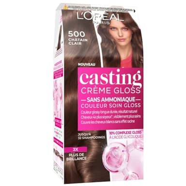 L’ORÉAL PARIS - Coloration Cheveux Semi-Permanente Ton sur Ton - Couleur Soin Gloss - Sans Ammoniaque - Casting Crème Gloss - Nuance : Châtain Clair (500)