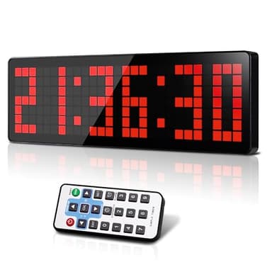 Manoive Fitness Minuteur, 13.2" Grand Horloge Murale Numérique, LED Gym Timer avec Countdown/Up Chronomètre, Luminosité Réglables,Timer Sport avec Télécommande pour Home Fitness Bureau Cuisine
