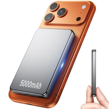 Mini Batterie Externe Magnétique sans Fil,5000 mAh Mini magnétique Power Bank,15W Power Bank Induction USB C Charge Rapide PD 20 Compatible avec Phone 16 Plus Pro Max 15 14 13 12 -Argent