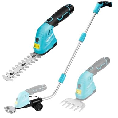 DURATECH Cisaille Sculpte-Haie Électrique et Taille-Herbes Téléscopique sans Fil 12V, Cisaille à Gazon 2 en 1, Largeur/Longueur de Coupe 12/16 cm, Batterie 2000mAh, pour Coupe, Élagage, Bleu & Noir