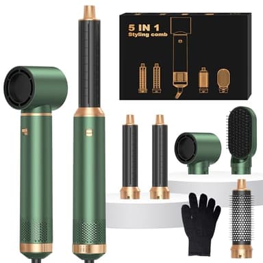 Airbrush 5 en 1 Air Styler, Air Brush 5 en 1 avec Seche Cheveux, Brosse Soufflante, Fer a Boucler, Thermal Brush, Brosse Lissante Seche Cheveux 5 en 1 pour Sécher, Boucler, Lisser