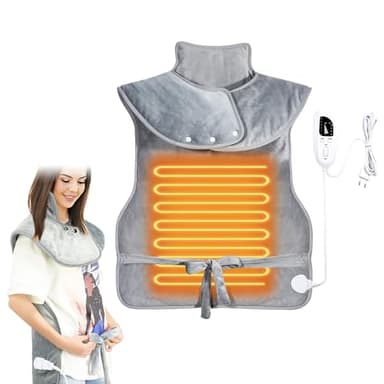 Coussin Chauffant Cervicales,Coussin Chauffant Dos, 6 Niveaux de Chaleur, 4 Réglages Automatiques de l'heure d'arrêt, Longueur du câble 2,1 M, Lavable en Machine