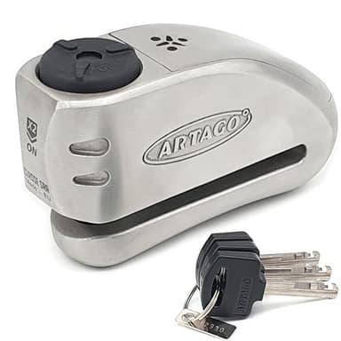 ARTAGO 32 Antivol Moto Haut de Gamme, Meilleur Bloque Disque Avec/Sans Alarme Don't Touch 120dB +LED, Homologué SRA & Sold Secure Gold, Blindage Anti-Perçage 5mm, Exclusif Triple Verrouillage 15.5mm