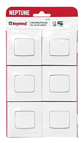 LEGRAND - Interrupteur ou Va-et-vient Neptune 10A - Commande d'Éclairage Monobloc - Prêt à Installer - Blanc - Lot de 6