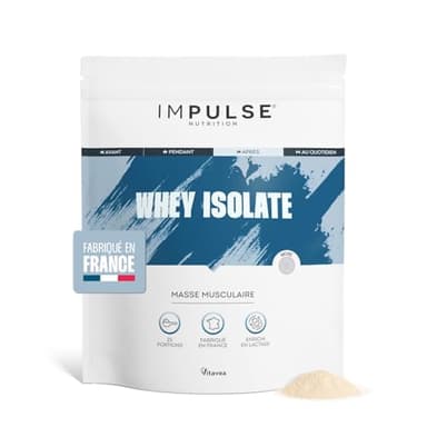 Impulse Nutrition - Whey Isolate Neutre - Protéines et BCAA - 25g Protéines-Portion - Digestion Facilitée - Faible en Sucres - Boisson Récupération - Sport et Performance - 750g - Fabriqué en France