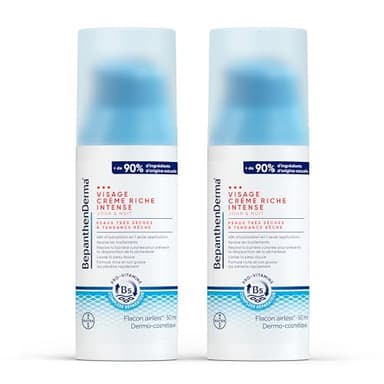 Crème hydratante visage riche intense - Hydratation jusqu’à 48h - Apaisante, non grasse - Peaux très sèches à tendance rêche - Beurre de karité, Huile d’Argan, Niacinamide - BepanthenDerma 2×50ml