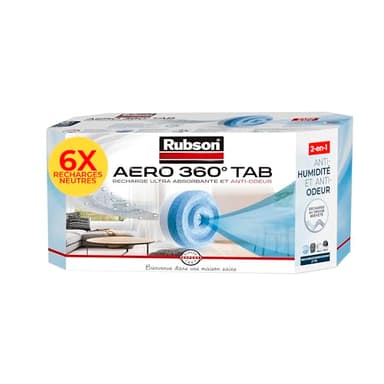 Rubson AERO 360° TAB, recharges en tabs neutres pour absorbeur d'humidité, ultra absorbantes et anti odeurs recharges pour déshumidificateurs AERO 360°, 6 x 450 g