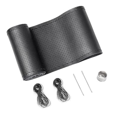 SEG Direct Housse de Volant en Cuir Véritable, à Coudre, Ajustement Universel pour Roues de Voiture de 37 à 39 cm, Couture à la Main en Cuir Respirant de Vachette, Noir