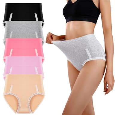 Yintry Lot de 5 Culottes en Dentelle pour Femmes, Taille Haute, en Coton Extensible, sous-vêtements Doux, Couverture complète, contrôle du Ventre