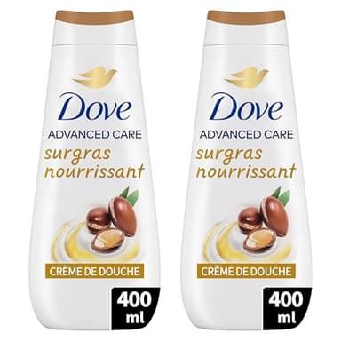 DOVE - Crème de douche Advanced Care Surgras Nourrissant - A l'huile d'argan - Testé dermatologiquement - Sensation de peau douce pendant 24h (lot de 2x 400ml)