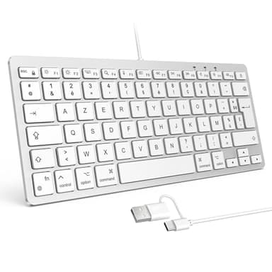 OMOTON Clavier Filaire pour Mac, Clavier Compact Portable à Double Interface USB et Type-C Compatible avec Apple Mac Pro/Mini, MacBook Pro/Air, iMac Pro, AZERTY Français, Argent