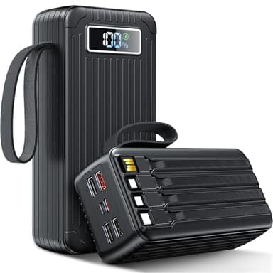 Batterie Externe 60000mAh, PD 30W 3.0A USB C Power Bank Charge Rapide avec 4 Câbles, 6 Port (4 USB-A & 2 Type-C), LED Affichage Numérique, Portable Chargeur Externe pour Téléphones