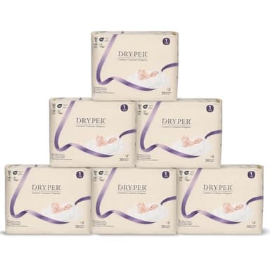 Couches écologiques pour nouveau-nés DRYPER taille 1 (3-5 kg), ultra-fines et douces, hypoallergéniques pour peaux sensibles, indicateur d'humidité, 180 couches haut de gamme jour et nuit