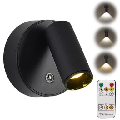 BAIFULAI Lampes murales sans fil avec minuterie : lampe murale rotative à 350 °, rechargeable par USB, avec télécommande, montage magnétique, projecteurs LED sans fil pour portraits, plantes et art.