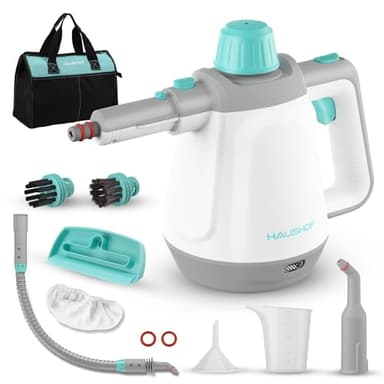 HAUSHOF Nettoyeur Vapeur a Main 450 ml Réservoir d'eau avec 8 Accessoires pour Adoucit Taches, Nettoyeur Vapeur Manuel Portable pour Canapé, Cuisine, Sol, Salle de Bain, Voiture