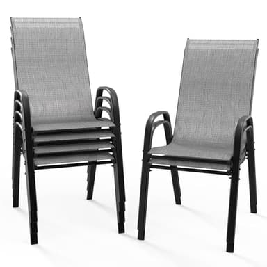 Bonnlo Lot de 6 Chaises de Jardin Exterieur - Chaise Empilable, Idéales pour Jardins, Cours, Balcons, Restaurants, Facile à Installer, Confortable et Design (Gris, Lot de 6)