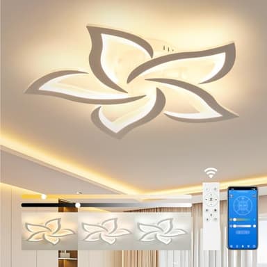 OTREN Plafonnier LED Dimmable Moderne, Luminaire Plafonnier Salon con Telecomando e APP, Timer e Funzione di Memoria, 3000k-6500k Lampe Plafond pour Chambre, Salle à Manger(5 TêTes Pétales/ø60cm)