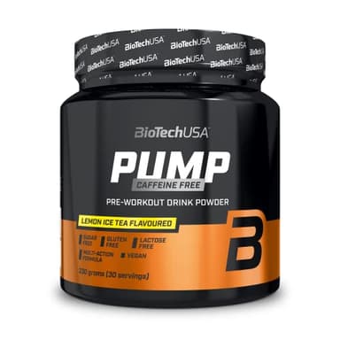 BioTechUSA Pump Caffeine Free | Énergie, concentration et soutien immunitaire | 19 Ingrédients actifs | Boisson en poudre pré-entraînement, 330 g, Thé glacé au citron